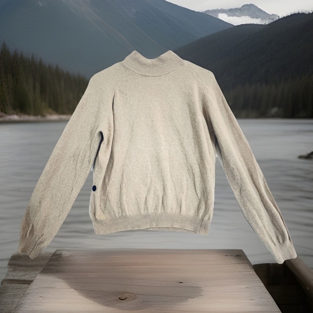 READ Tommy Hilfiger Sweater Womens Large Beige Cashmere Blend Mock Neck Pullover
